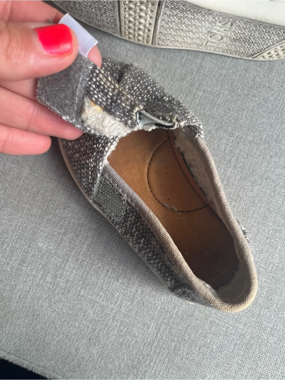 TOMS Toddler Alpargatas Grey Herringbone Slip On Shoes - Size 5